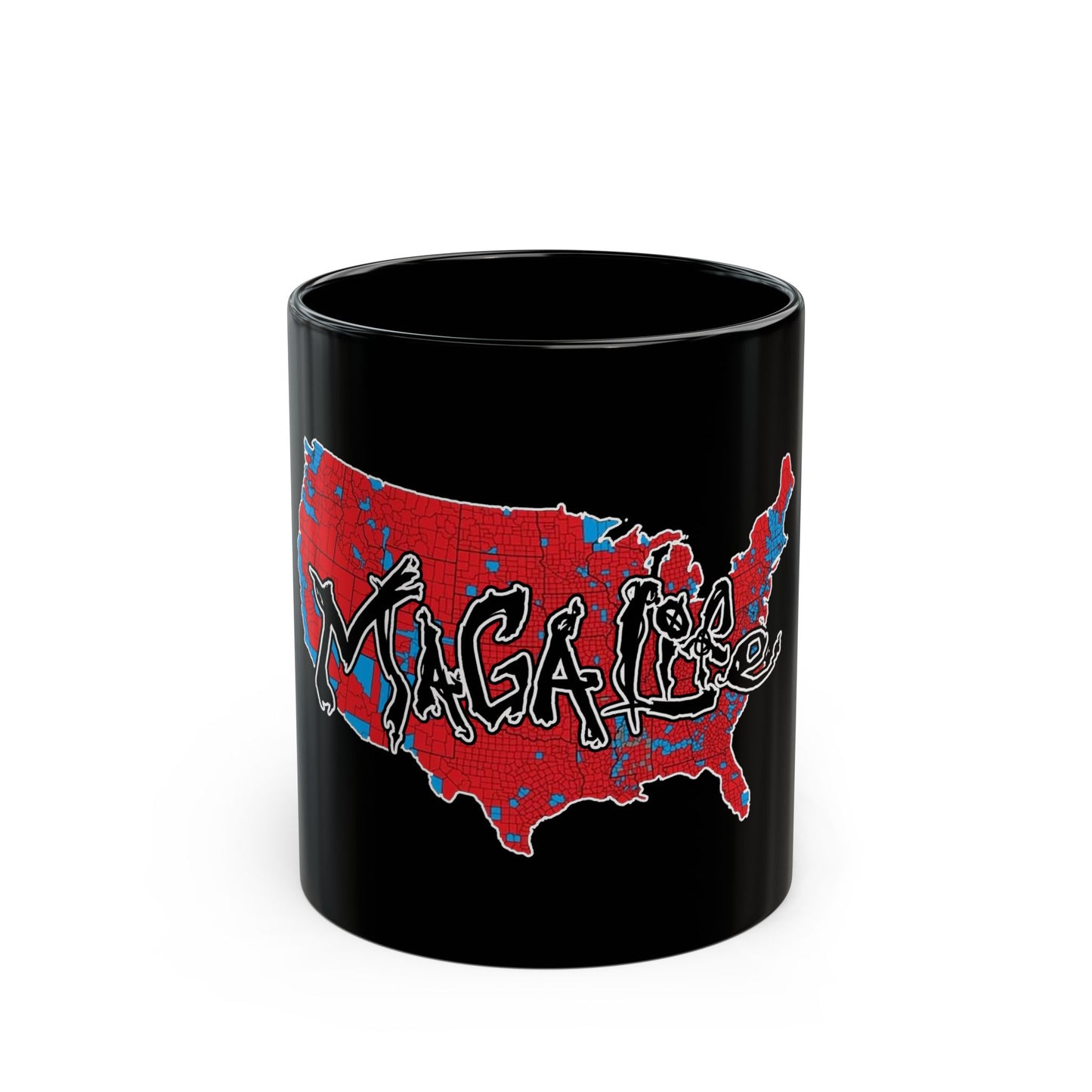 Black Mug (11oz) MAGA Life Red Wave Map